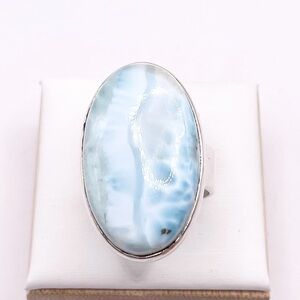Size 8 Larimar Oval 925 Sterling Silver Ring
